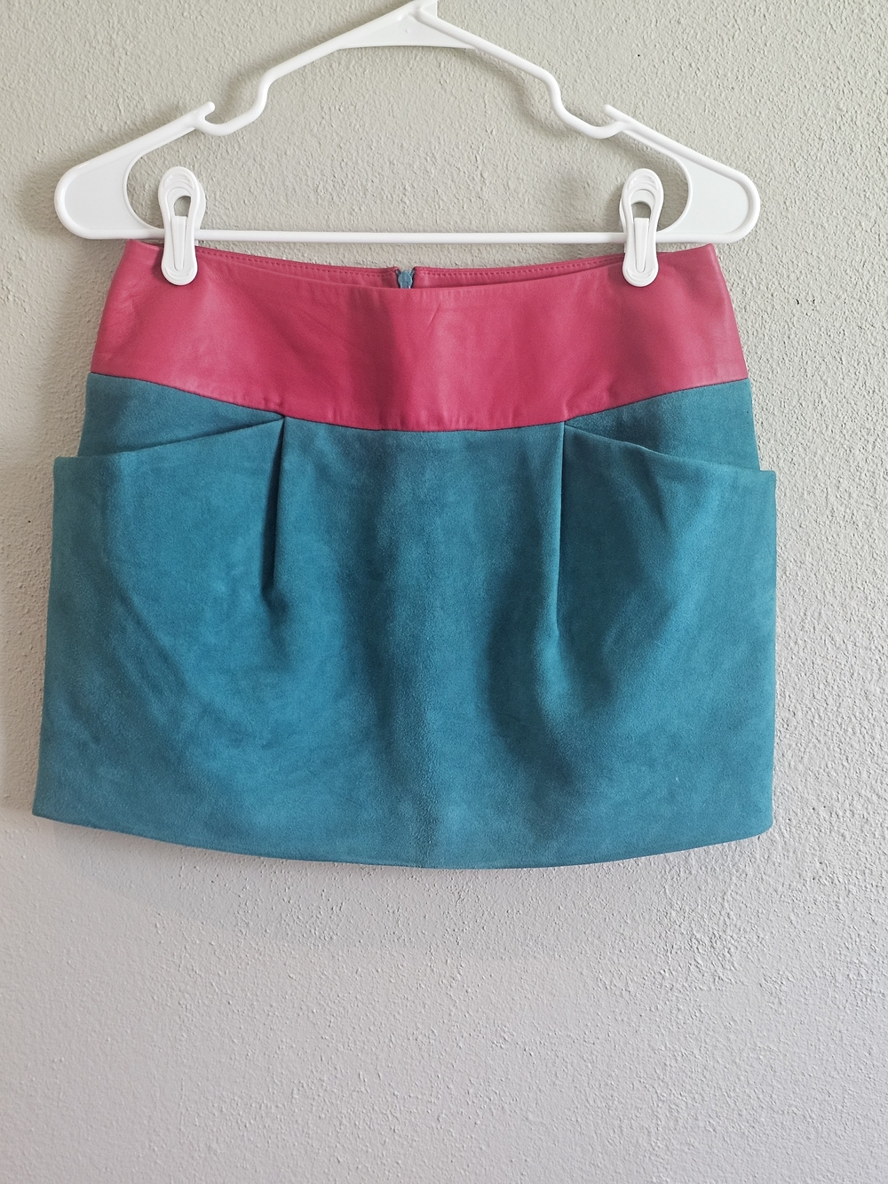 Lacoste Studio Colorblock Lamb/Goat Leather Mini Skirt US 4